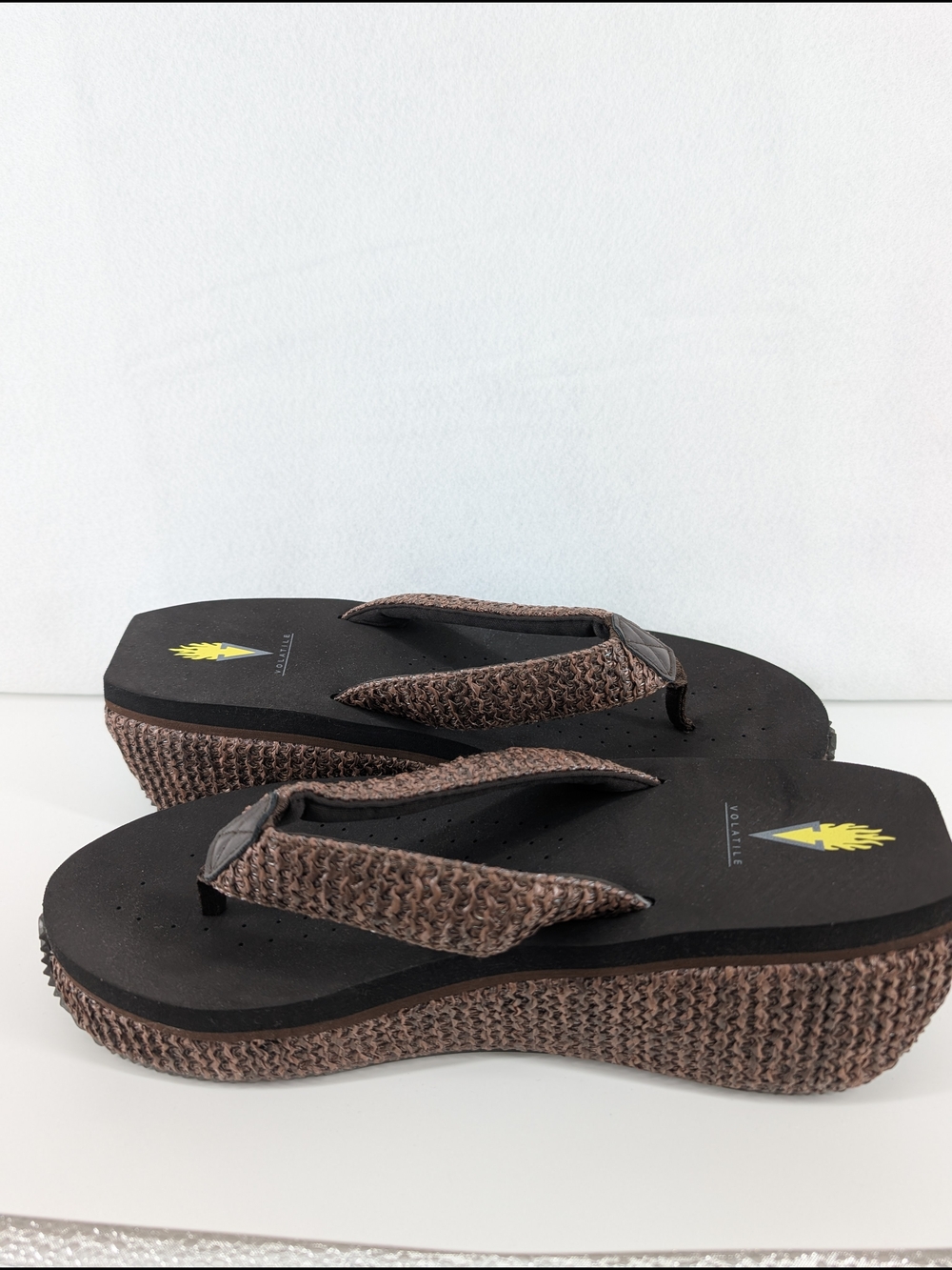 Volatile Brown Woven Platform Thong Sandals